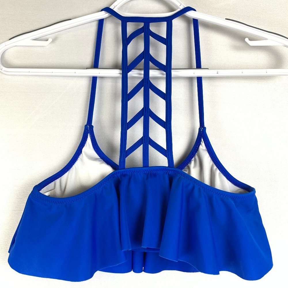 PINK Bikini Top Ruffle Razorback blue XS